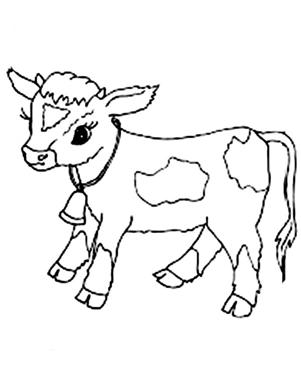 Coloriage d'une vache paisible dans un champ verdoyant