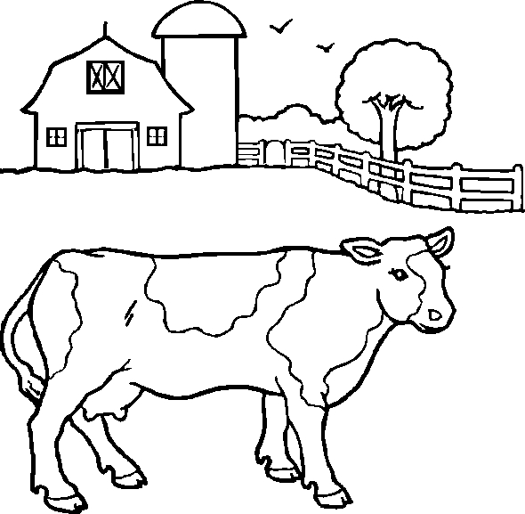 Coloriage d'une vache paisible dans un champ verdoyant Coloriage d'une vache paisible dans un champ verdoyant
