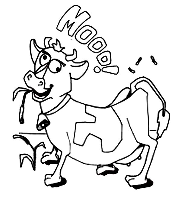 Coloriage d'une vache paisible dans un champ verdoyant