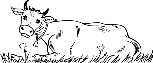 Coloriage d'une vache paisible dans un champ verdoyant