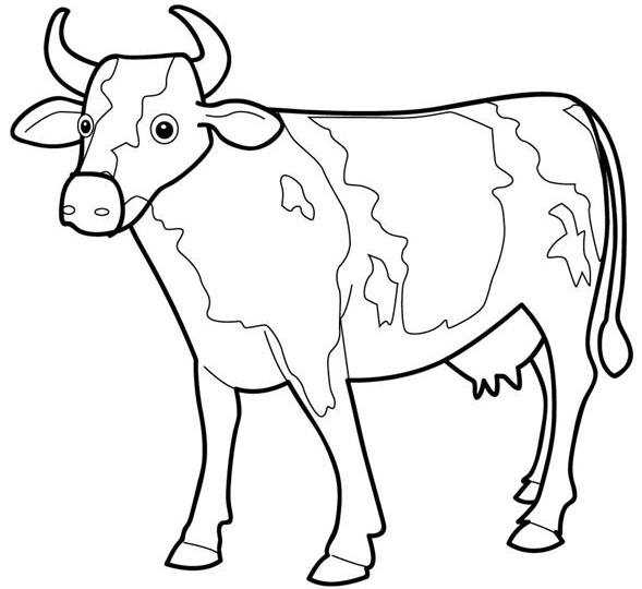 Coloriage d'une vache mignonne dans un pré verdoyant