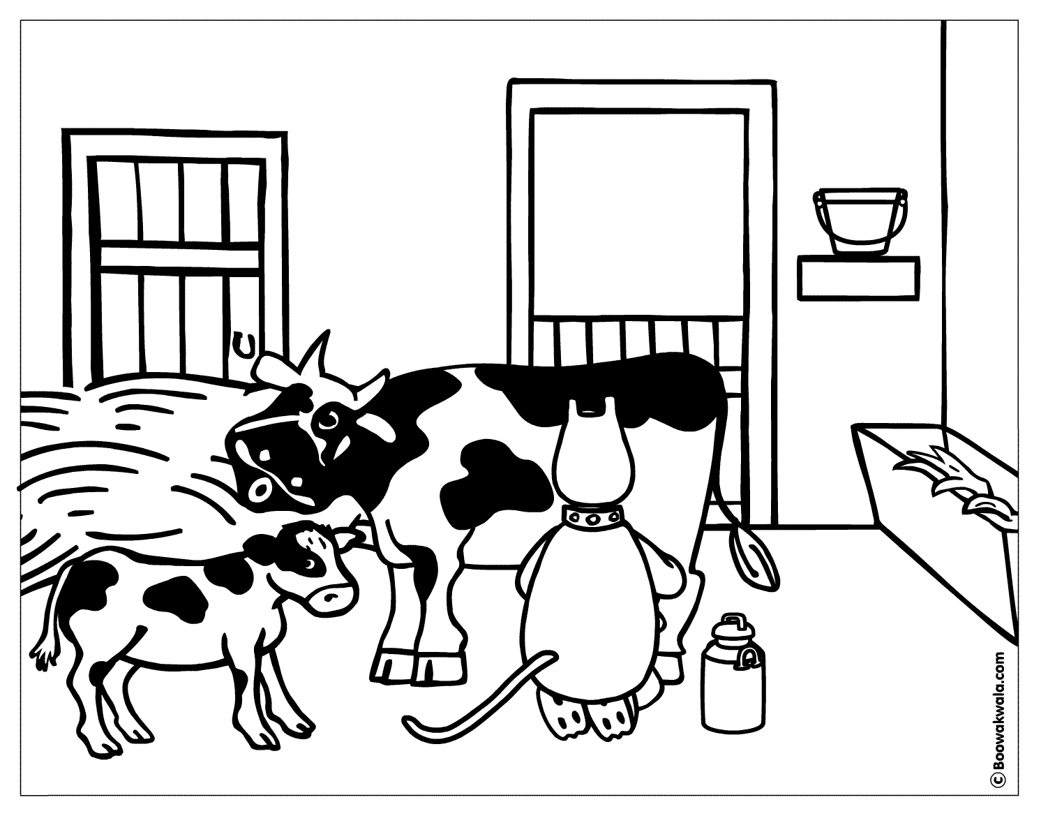 Coloriage d'une vache paisible dans un paysage champêtre