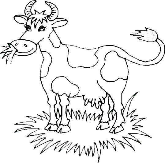 Coloriage d'une vache paisible dans un champ verdoyant