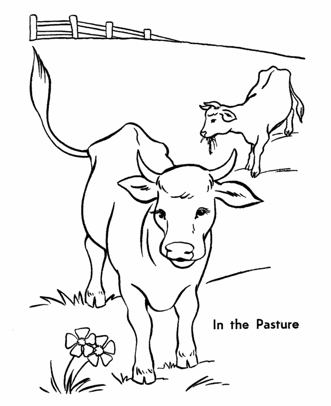 Coloriage d'une vache paisible dans un paysage rural