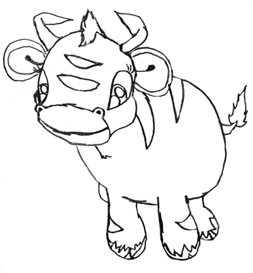 Coloriage d'une vache paisible dans un champ verdoyant