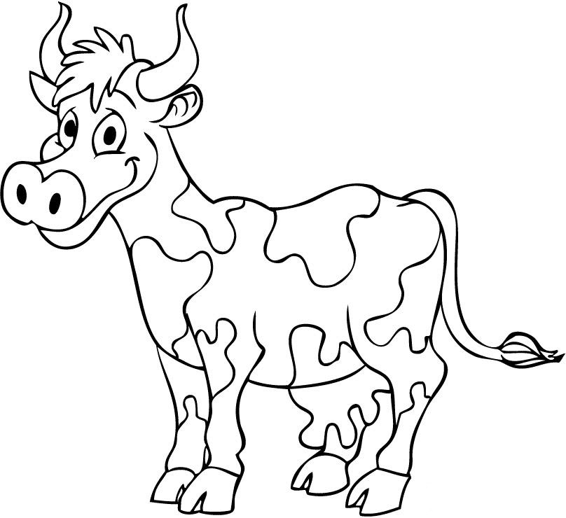 Coloriage d'une vache dans un paysage pastoral