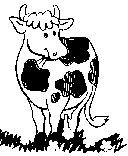 Coloriage d'une vache paisible dans un champ verdoyant