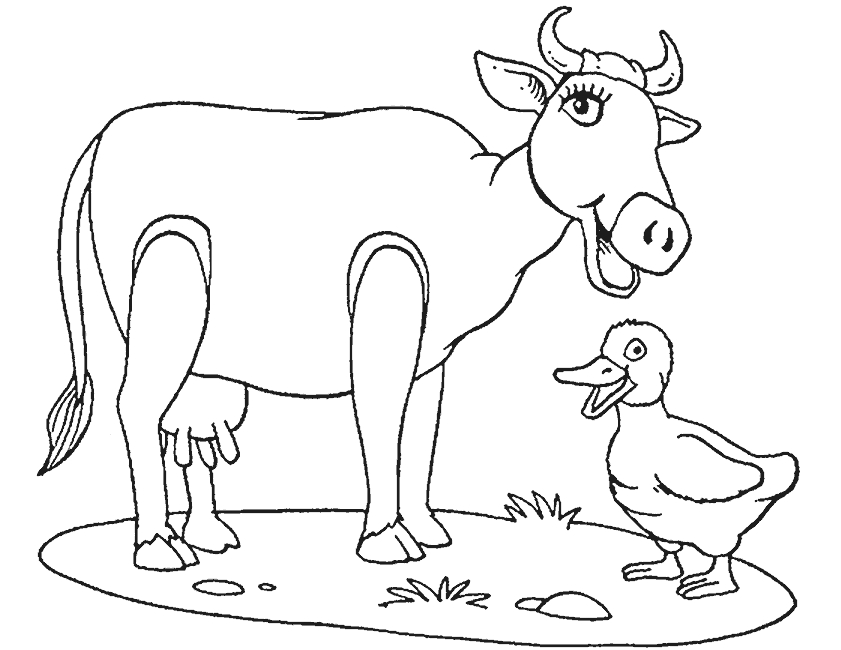 Coloriage d'une vache paisible dans un champ verdoyant