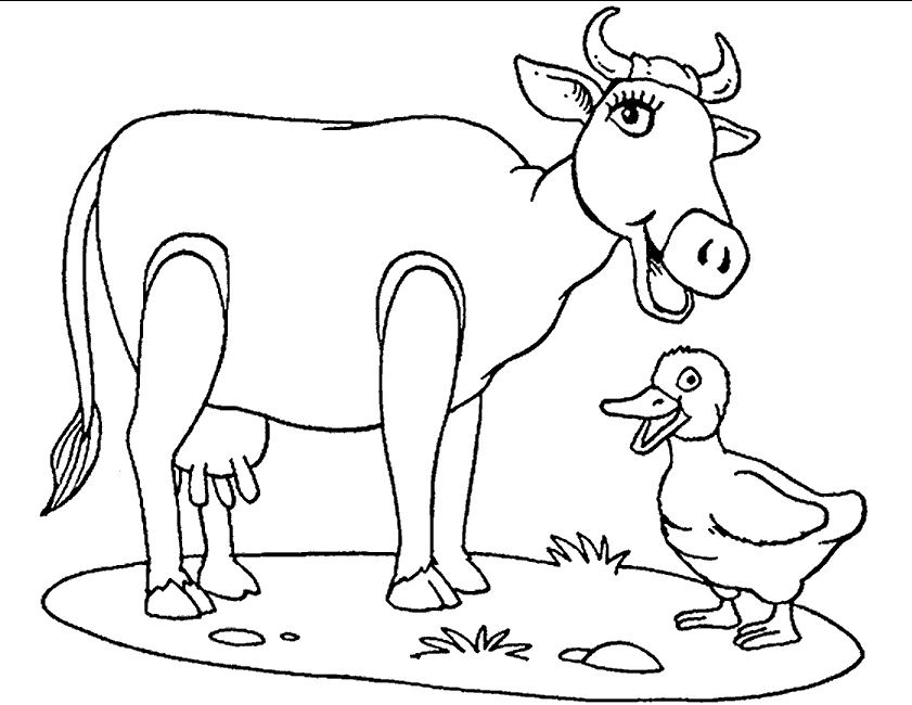 Coloriage d'une vache paisible dans un champ verdoyant