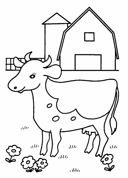 Coloriage d'une vache dans un champ verdoyant Coloriage d'une vache dans un champ verdoyant