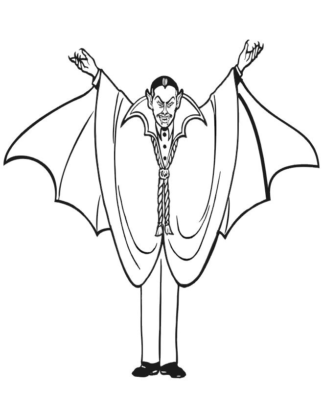 Vampire souriant avec une cape dans un décor nocturne