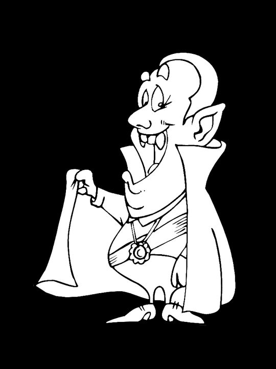 Un vampire espiègle avec un large sourire dans une ambiance nocturne