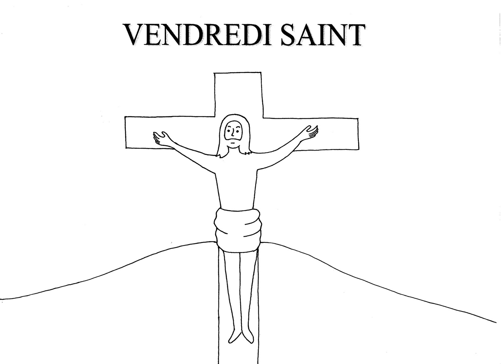 Coloriage représentant une scène du Vendredi Saint avec la croix et des éléments symboliques