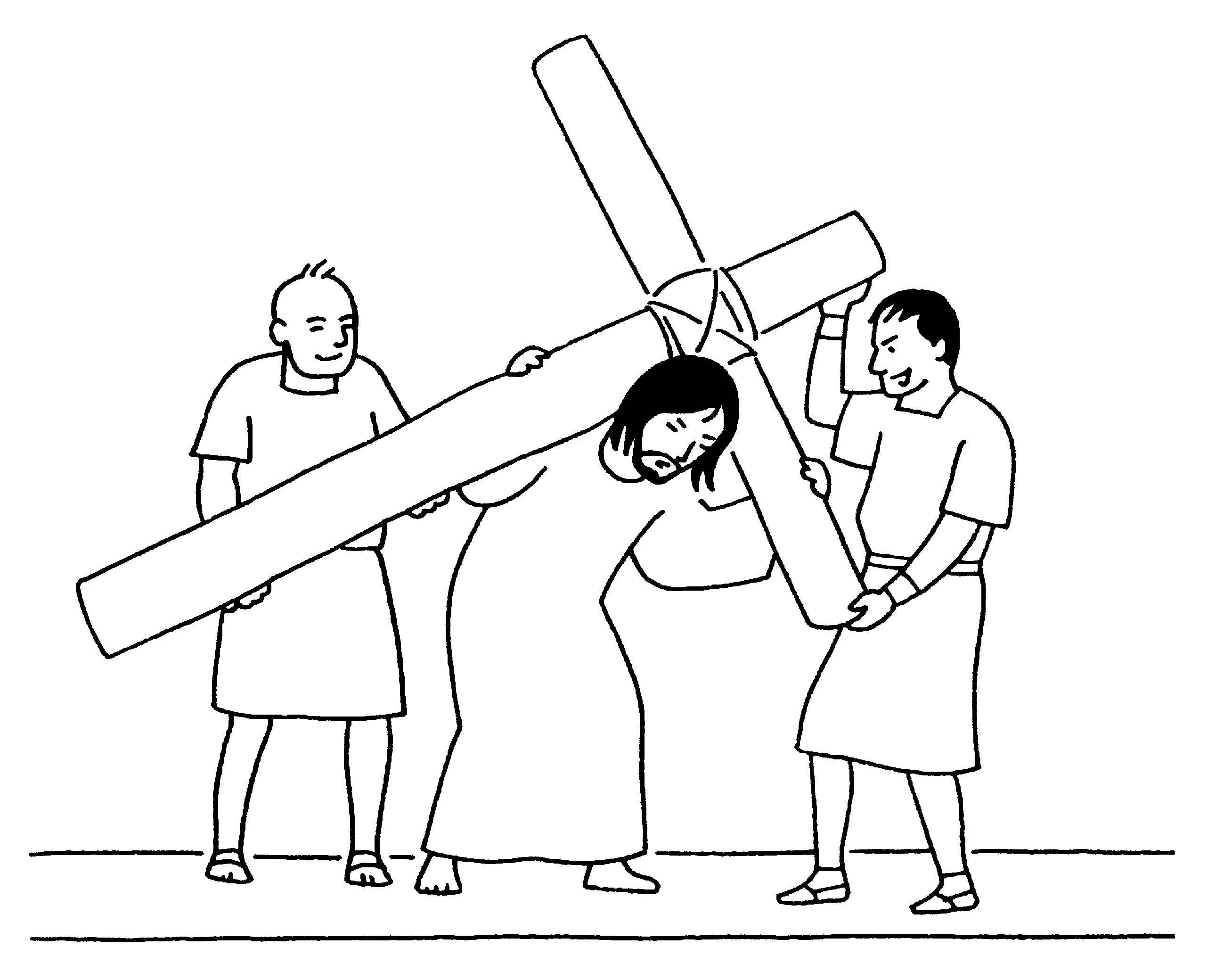 Coloriage de la scène du Vendredi Saint avec des symboles religieux