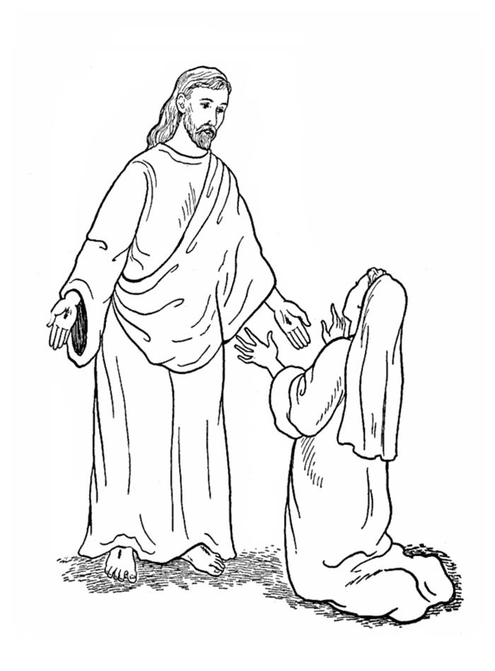 Coloriage représentant une scène symbolique du Vendredi Saint