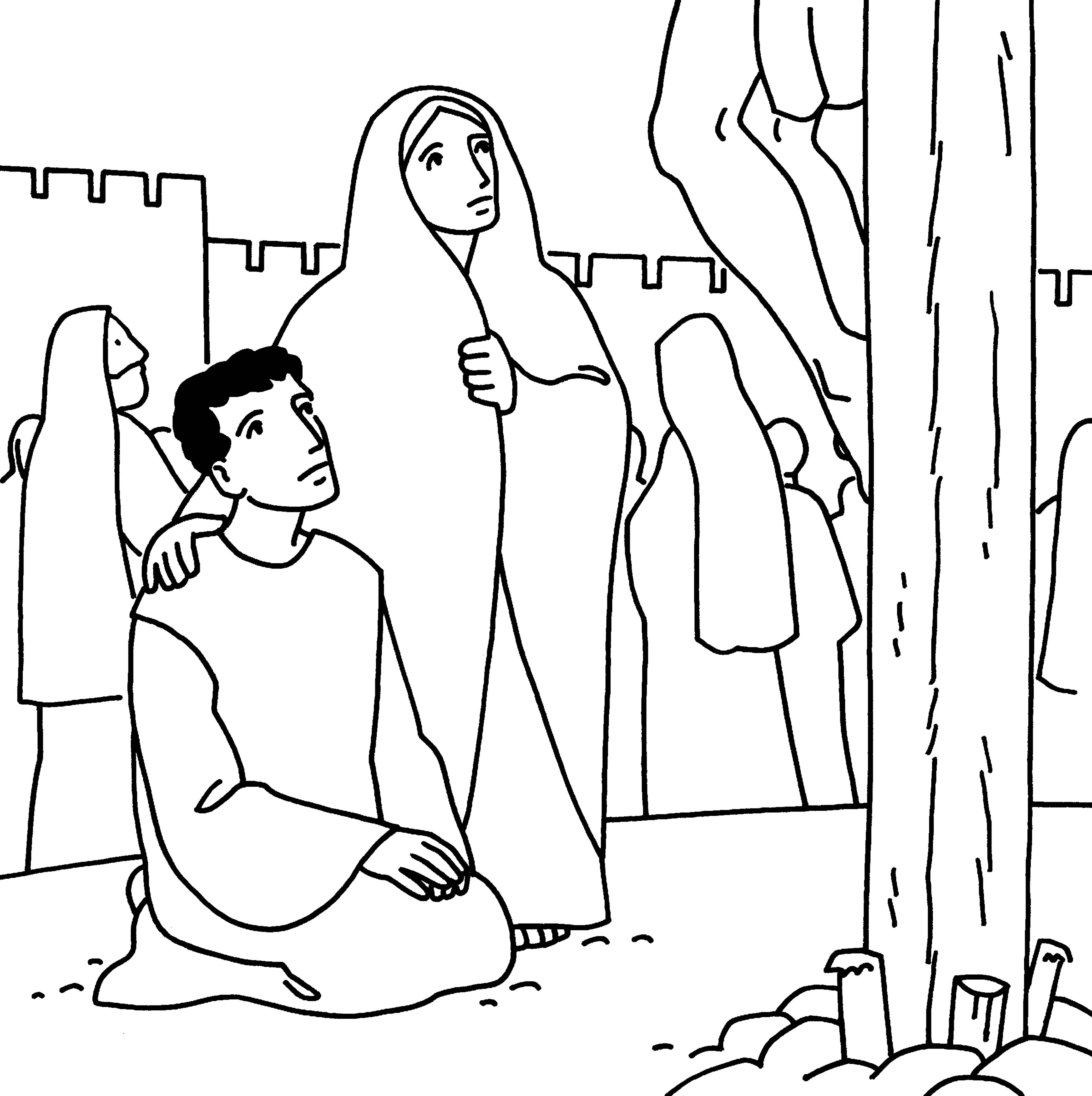 Coloriage de la scène du Vendredi Saint avec la crucifixion