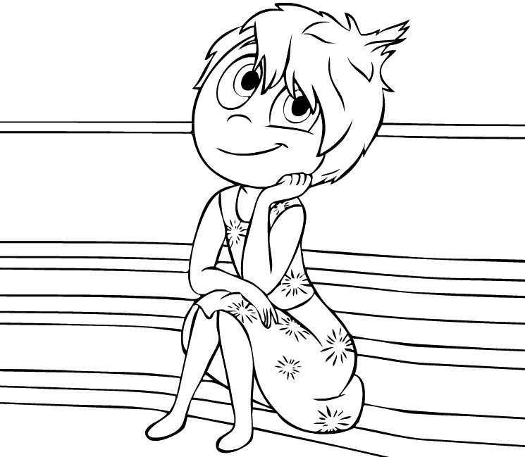 Coloriage de personnages de Vice-Versa exprimant des émotions dans un décor stylisé