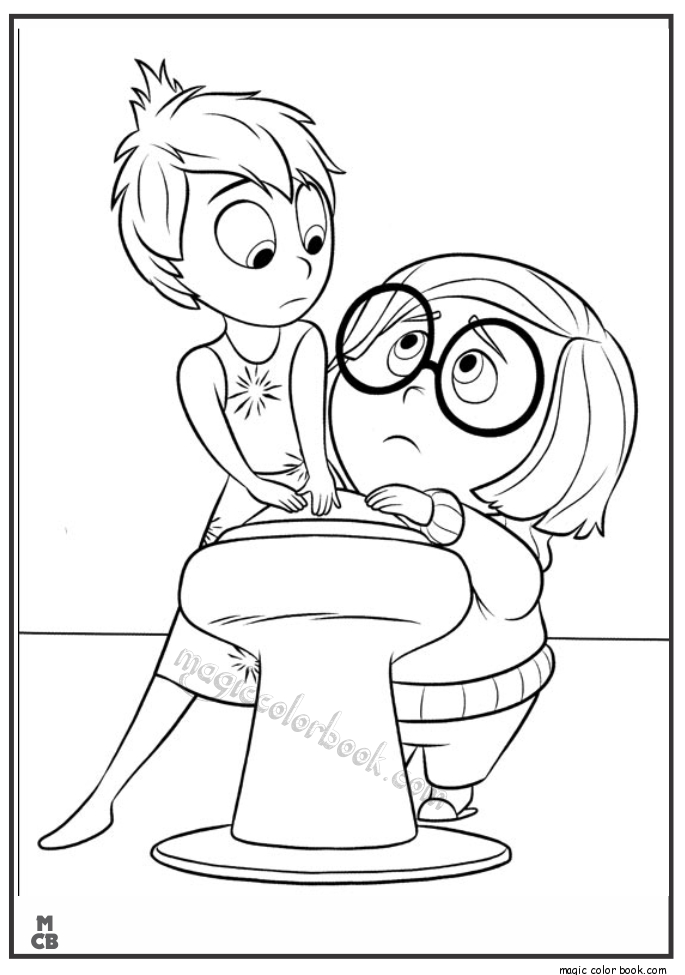 Scène de coloriage représentant des émotions avec les personnages de Vice-Versa