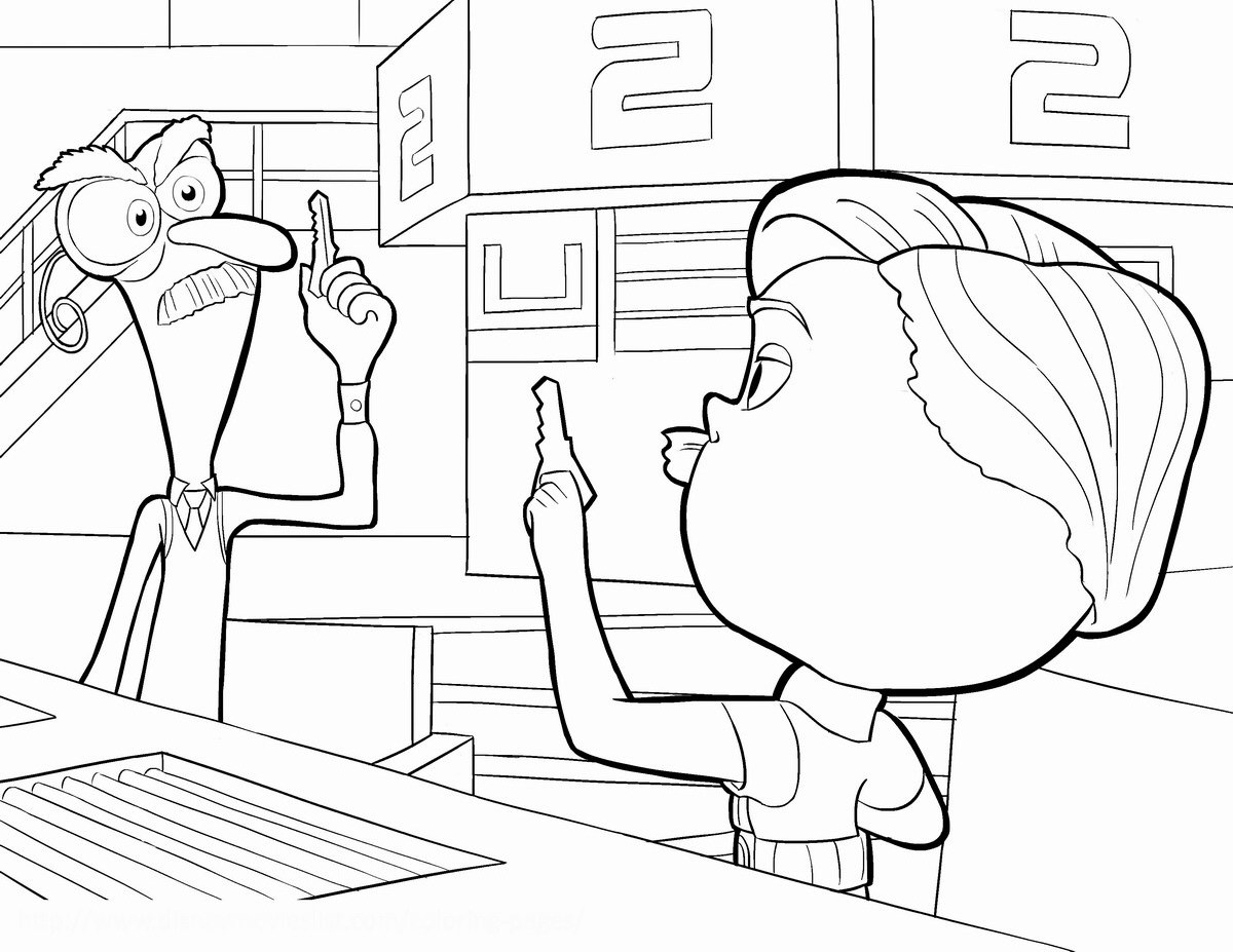 Coloriage de l'équipe des émotions de Vice-Versa dans un décor intérieur