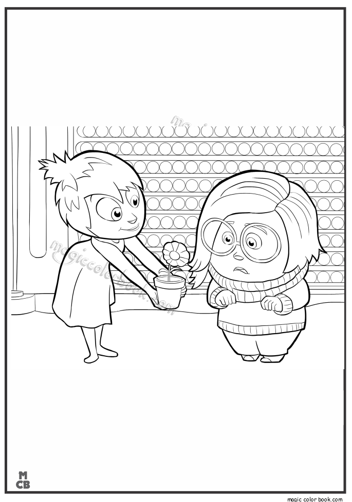 Coloriage de Joy et Tristesse de Vice-Versa dans un décor intérieur