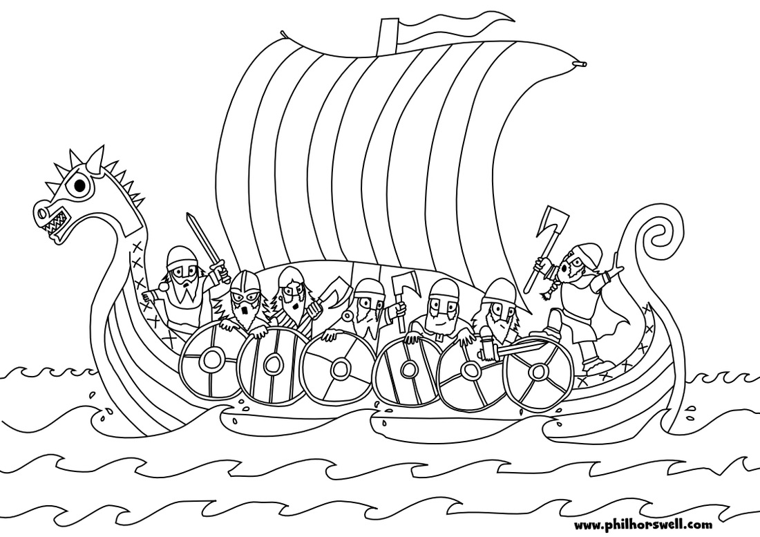 Viking en armure tenant une hache devant un bateau drakkar