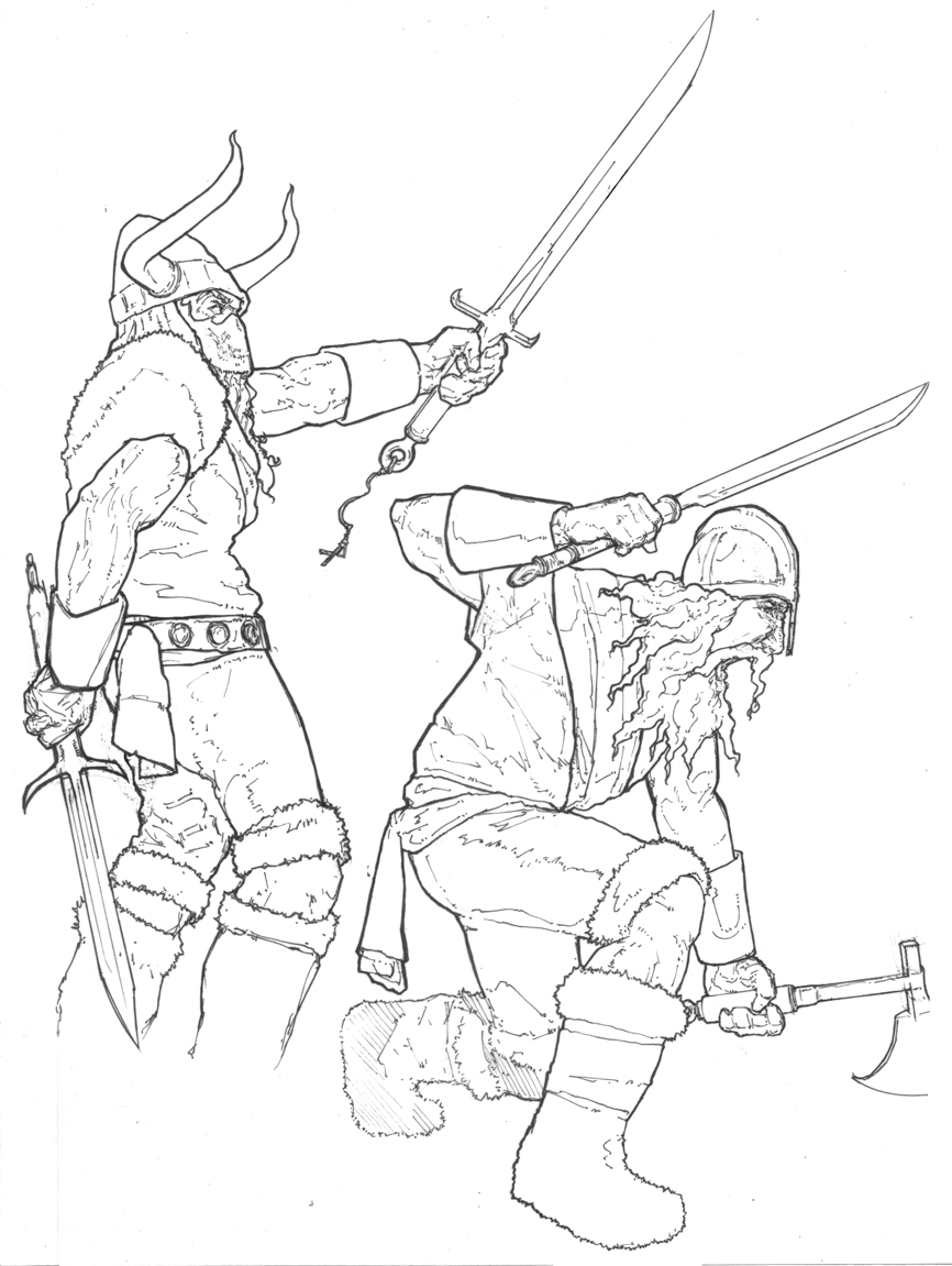 Viking au combat avec son bateau dans un paysage nordique