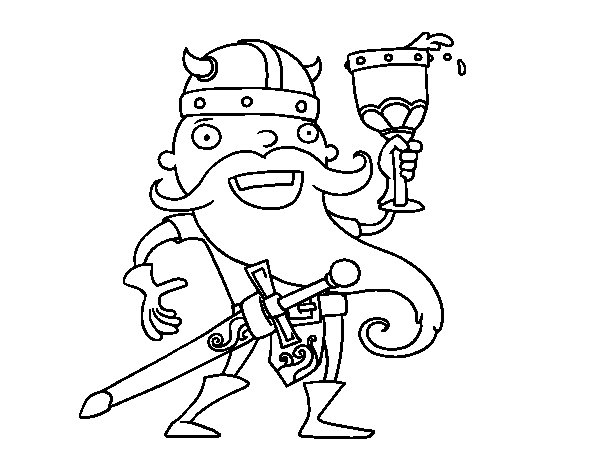 Un viking brandissant son épée face à un décor marin