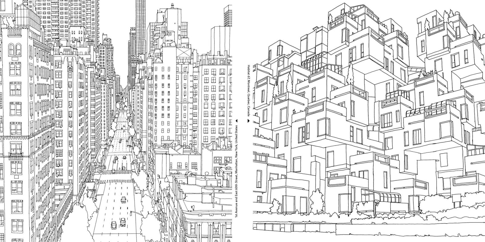 Coloriage d'une ville animée avec des bâtiments et des voitures