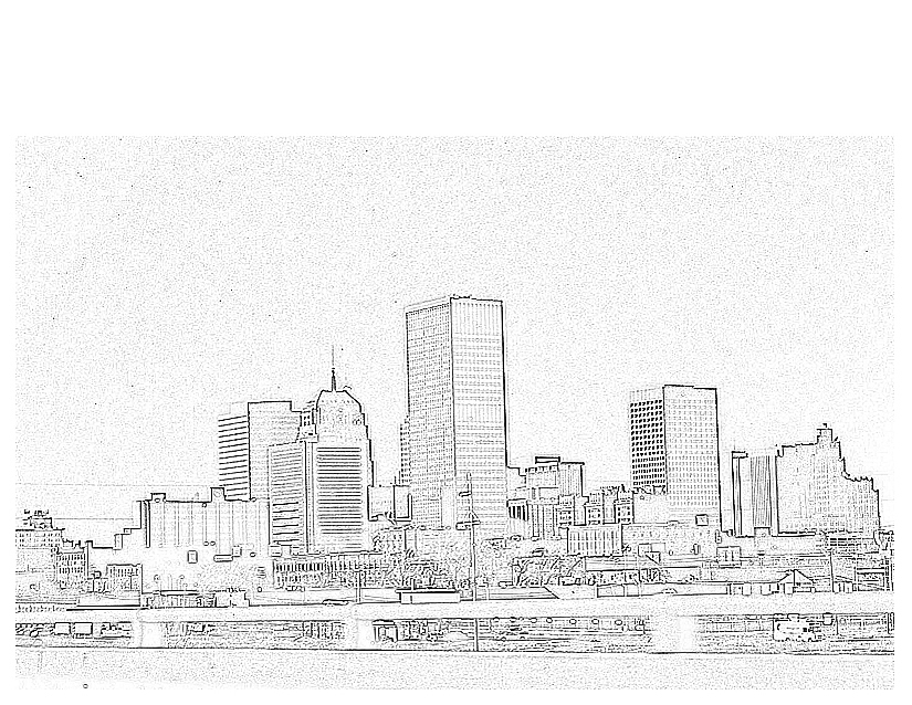 Coloriage d'une ville animée avec ses bâtiments et personnages en activité