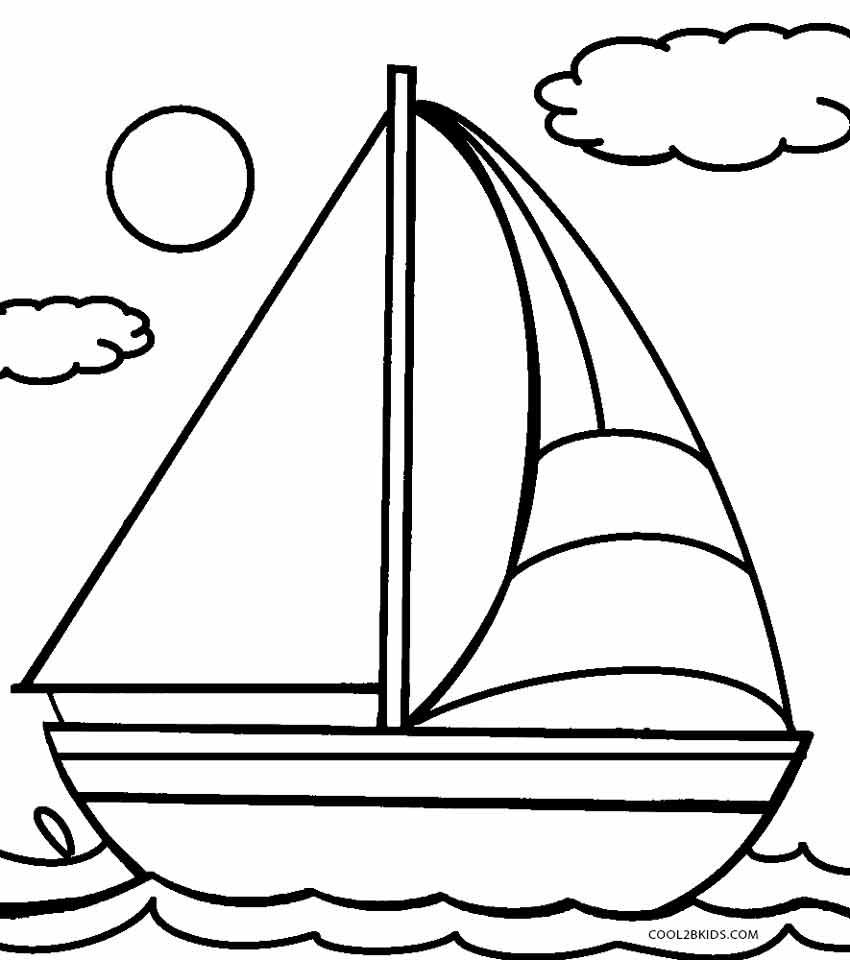 Coloriage d'un voilier naviguant sur une mer calme