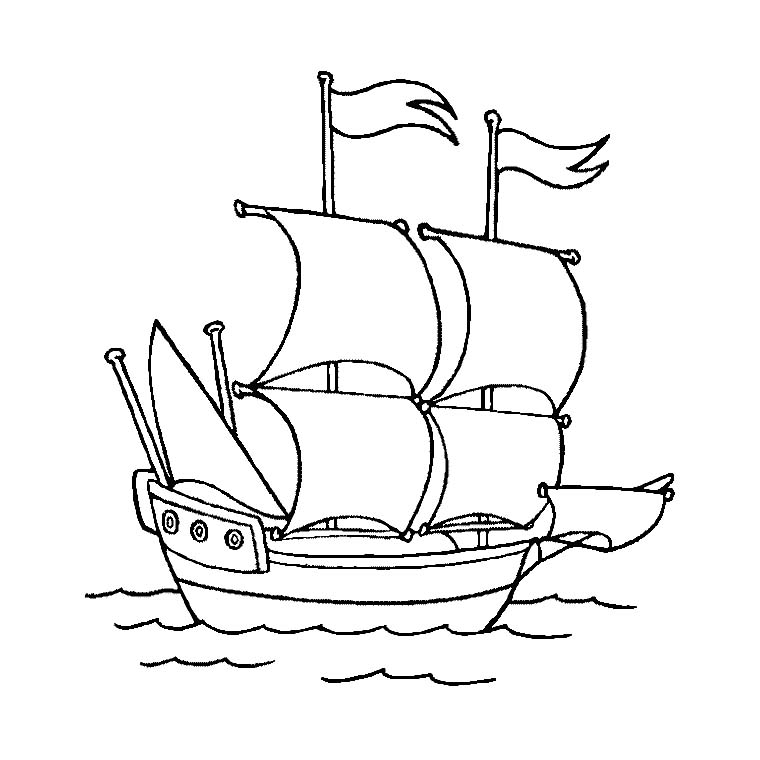 Coloriage d'un voilier naviguant sur une mer calme