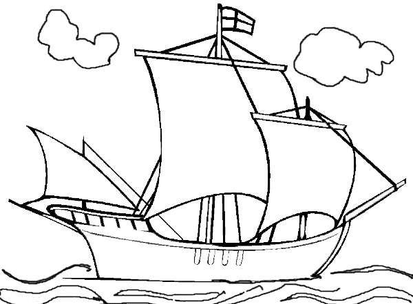 Coloriage d'un voilier naviguant sur des vagues en pleine mer