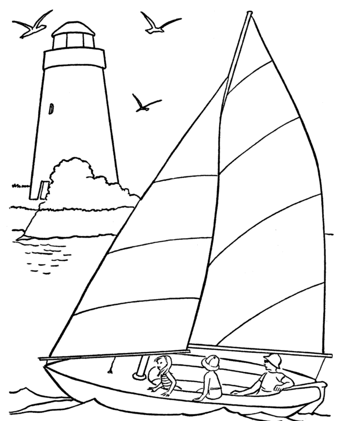 Coloriage d'un voilier naviguant sur une mer calme