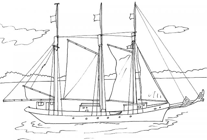 Coloriage d'un voilier voguant sur une mer calme