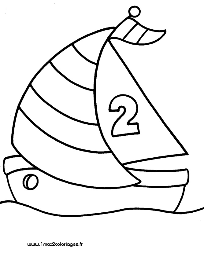 Coloriage d'un voilier voguant sur une mer calme sous un ciel dégagé