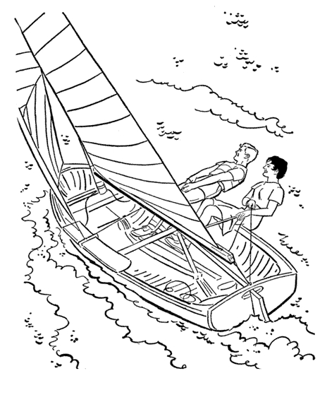 Coloriage d'un voilier naviguant sur une mer calme