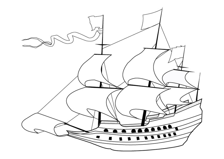 Coloriage d'un voilier voguant sur une mer calme