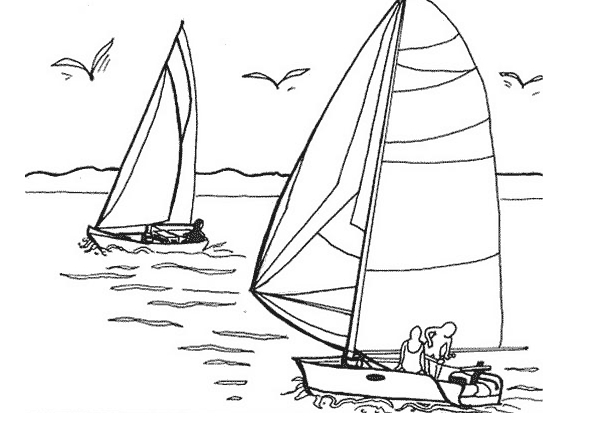 Un voilier voguant paisiblement sur des vagues stylisées