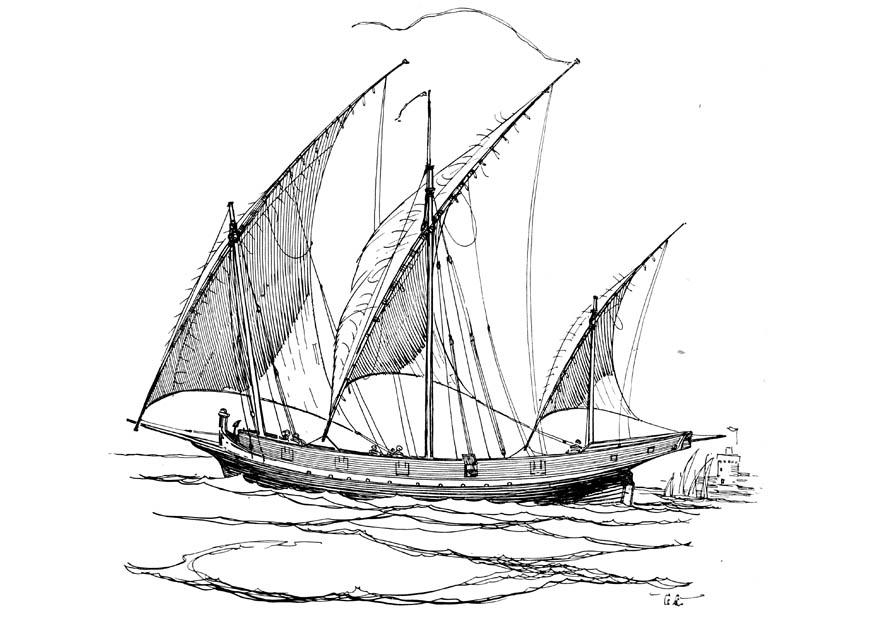 Coloriage d'un voilier voguant sur des vagues apaisées