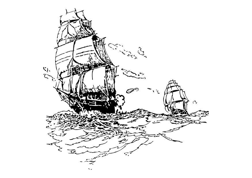 Coloriage d'un voilier naviguant sur une mer calme sous un ciel dégagé