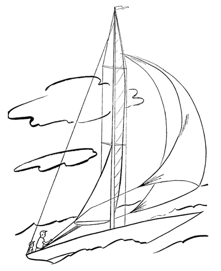 Coloriage d’un voilier naviguant sur une mer calme