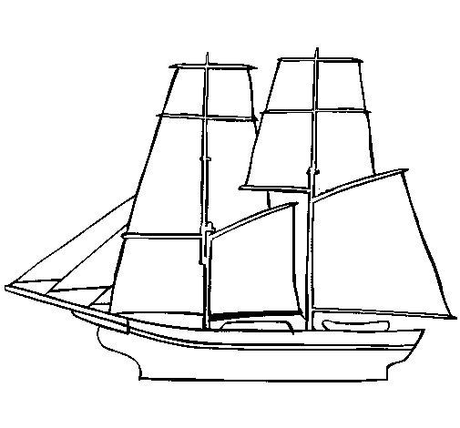 Coloriage d'un voilier naviguant sur l'eau avec des montagnes en arrière-plan