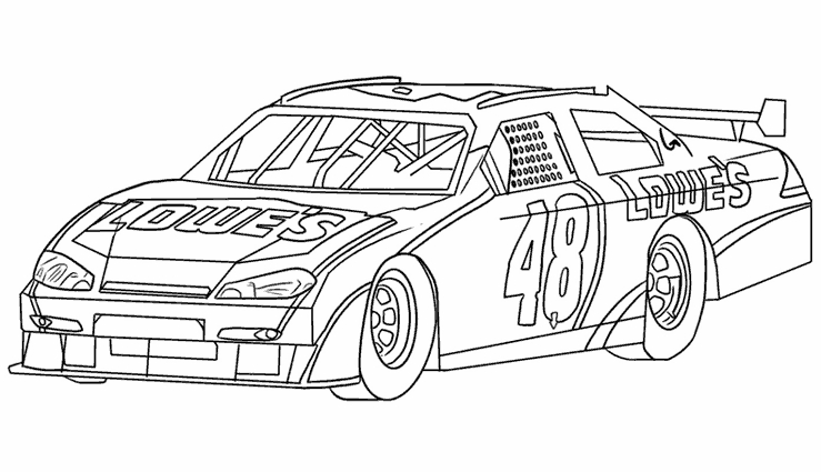 Coloriage d'une voiture de course sur un circuit avec des éléments de paysage