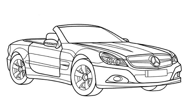 Coloriage d'une voiture de sport sur un chemin de campagne