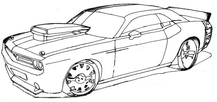 Coloriage d'une voiture de sport sur une route sinueuse
