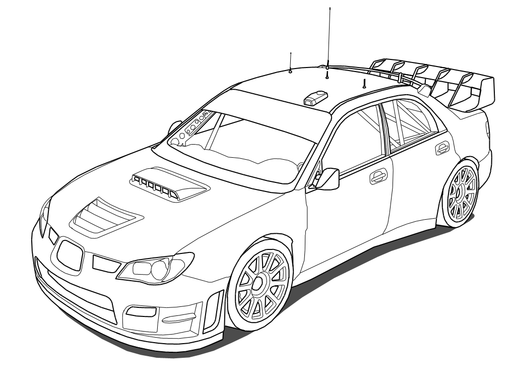 Coloriage d'une voiture de sport sur une route ensoleillée