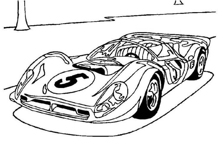 Coloriage d'une voiture de sport sur une route