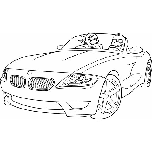 Coloriage d'une voiture de course sur une route sinueuse