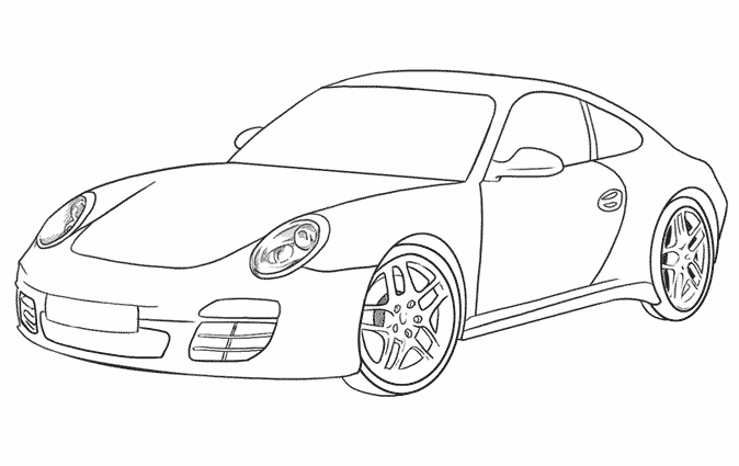 Coloriage d'une voiture de sport sur une route ensoleillée