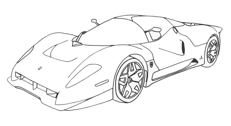 Coloriage d'une voiture de sport sur fond de route
